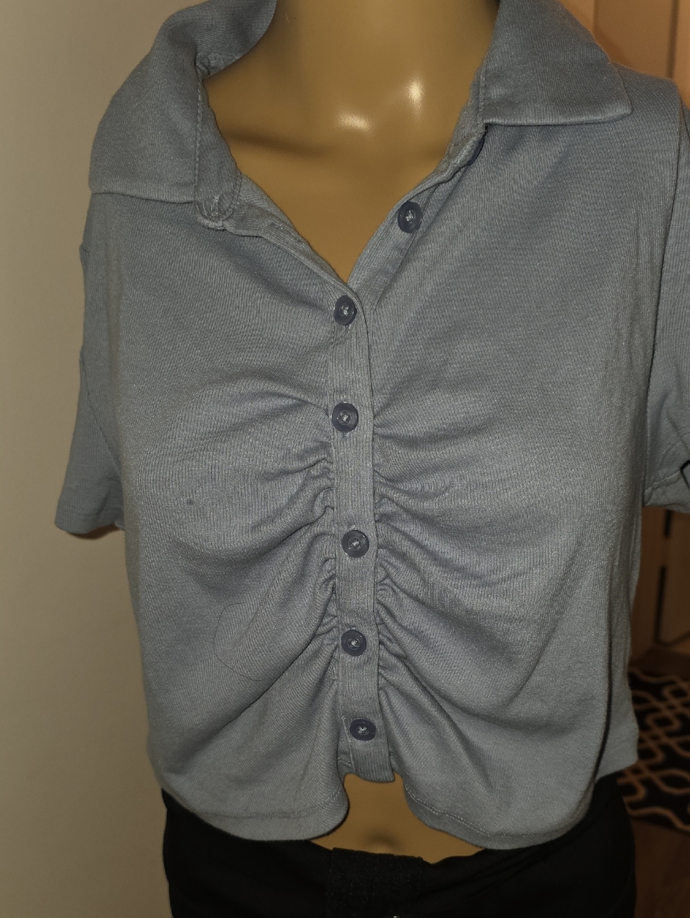 Aeropostale Light Blue Cropped Button-Front Polo